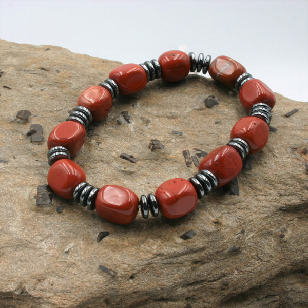 Bracelet Jaspe rouge et Hématite